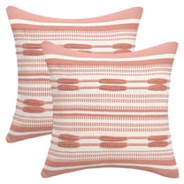 REGALWOVEN Boho Striped Decorative Throw Pillow Covers Pack of 2 Soft Square Cushion Covers for Sofa Bedroom Living Room Home Decor Pink 18" x 18"