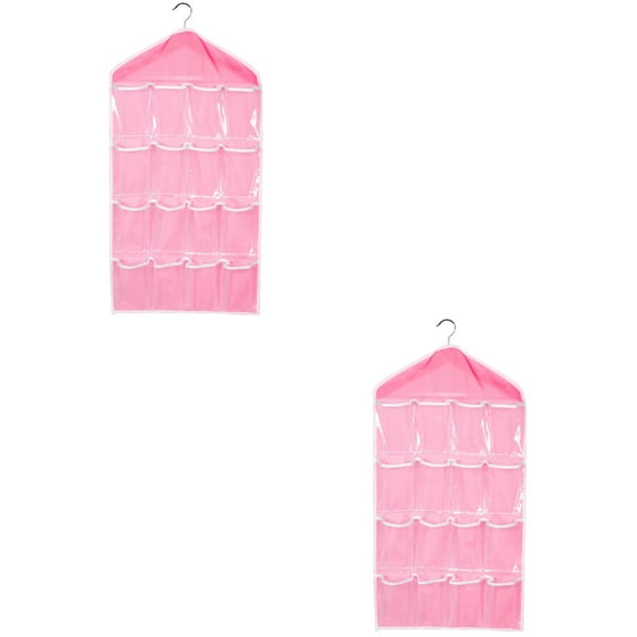 Raindrops 2pcs 16 Pockets Over Door Hanging Storage Bag Case Organizer Wall Door Hanger Closet Underwear Socks Bra Storage Organizer Sundries Holder (Pink)