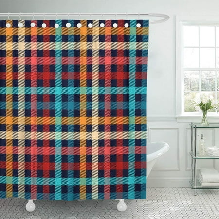 Ksadk Brown Colorful Checd Gingham Plaid In Blue White Red And Yellow Orange Shower Curtain Bathroom 66x72 Inch