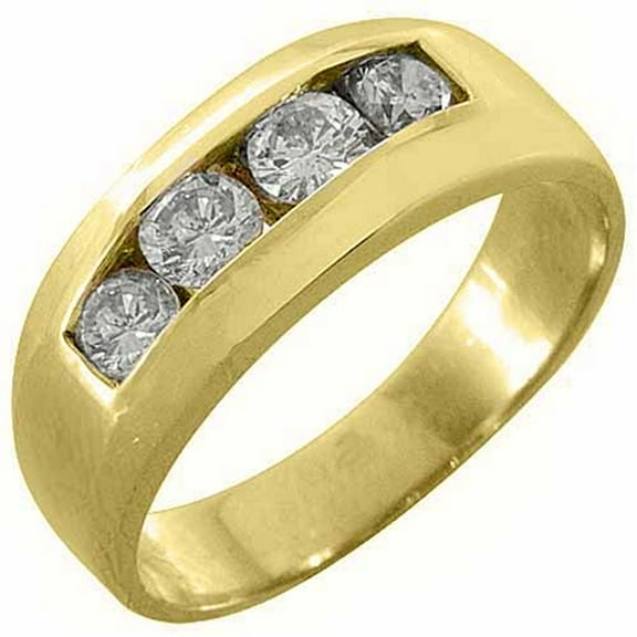 14k Yellow Gold Mens Brilliant round cut 4-Stone Diamond Ring 1 Carat