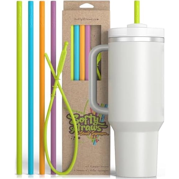 Premium Reusable Silicone Straws for Stanley 40 Oz Tumbler - Replacement 12 Inch Extra Large for Tall Size Simple Modern, Quencher, Yeti, Meoky - Included Cleaning Tools BPA Free Flexible