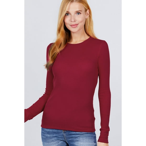 AB - Women's Basic Thermal Long Sleeve Knit T-Shirt Crew Neck - Walmart.com - Walmart.com