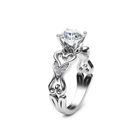 HeartsAndYou 1.5ct Round Cut Moissanite Engagement Ring for Women 18k White Gold Over Silver Unique Heart Shaped