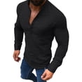 thumbnail image 2 of Male Long Sleeve Top Plain Color Soft Button Front Casual Fitted Men Sleeved Shirt for Gentlemen Black XL, 2 of 12