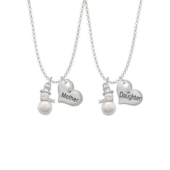 Delight Jewelry Silvertone Imitation Pearl Snowman Mother & Daughter Heart Necklaces (Set of 2), 19"+2"