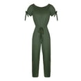 thumbnail image 7 of Womens Casual Off Shoulder Jumpsuits Short Sleeve Tie Waisted Straight Leg Long Pants Outfits Onesie Rompers Playsuits, 7 of 7