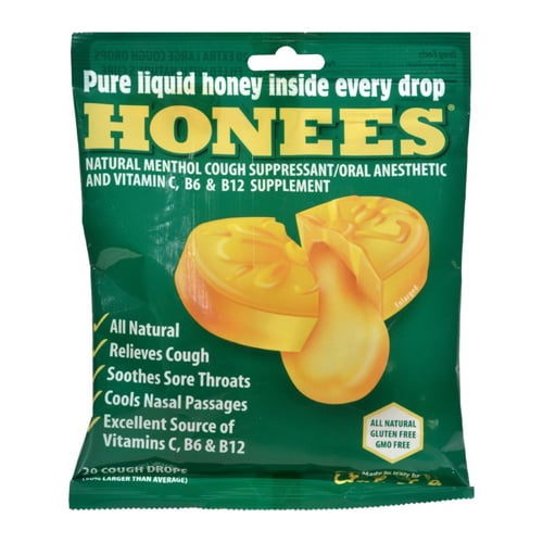 Honees Menthol Enlarged Cough Drops Honey, 20 Ea
