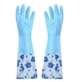 thumbnail image 4 of Xecvkr Winter Fleece Lined Rubber Cleaning Gloves, Long Cuff with Floral Sleeve, Anti-Slip Textured Grip for Dishwashing Kitchen Car Wash, 1 Pair, Size M, 4 of 7