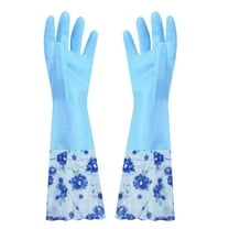 EARKITY Rubber Gloves, Flower Rubber Gloves, Reusable Dishwashing Gloves, Waterproof Non-Slip Household Gloves, Rubber Cleaning Gloves with Cotton Liner for Bleaching Bathroom, Laundry, Gardening