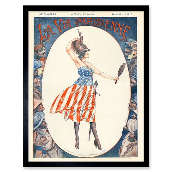Vintage French Fashion La Vie Parisienne WW1 US Army American Magazine Cover Art Print Framed Poster Wall Decor 12x16 inch