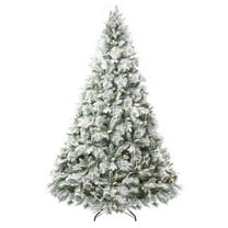 6.5ft Snow Flocked Christmas Tree with Lights, Pine Christmas Tree Prelit with Pine Cones, Foot Pedal 1040 Branch Tips, 650 Warm Lights and Metal Stand by Homestock