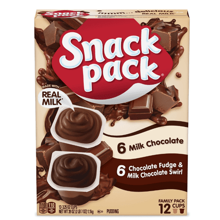 Snack Pack Milk Chocolate and Chocolate Fudge/Milk Chocolate Swirl Pudding Cups Family Pack, 12 Count Pudding Cups (Pack of 4)