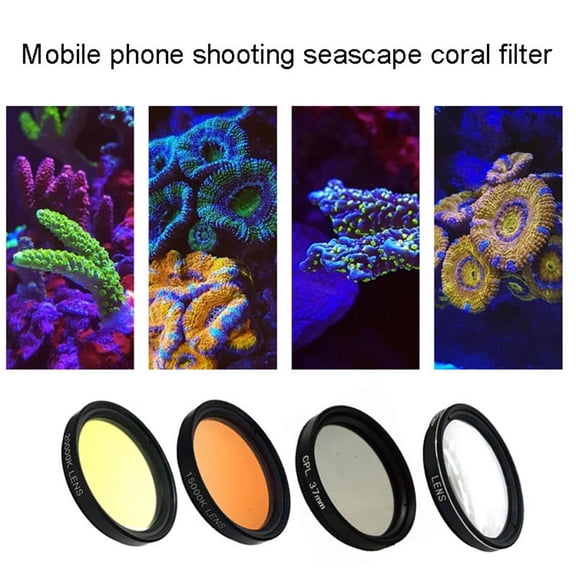 Aquarium Smartphone Camera Lens Filter 4 in 1 Kit Yellow Orange Lens Filter for Coral Reef Aquarium Photography