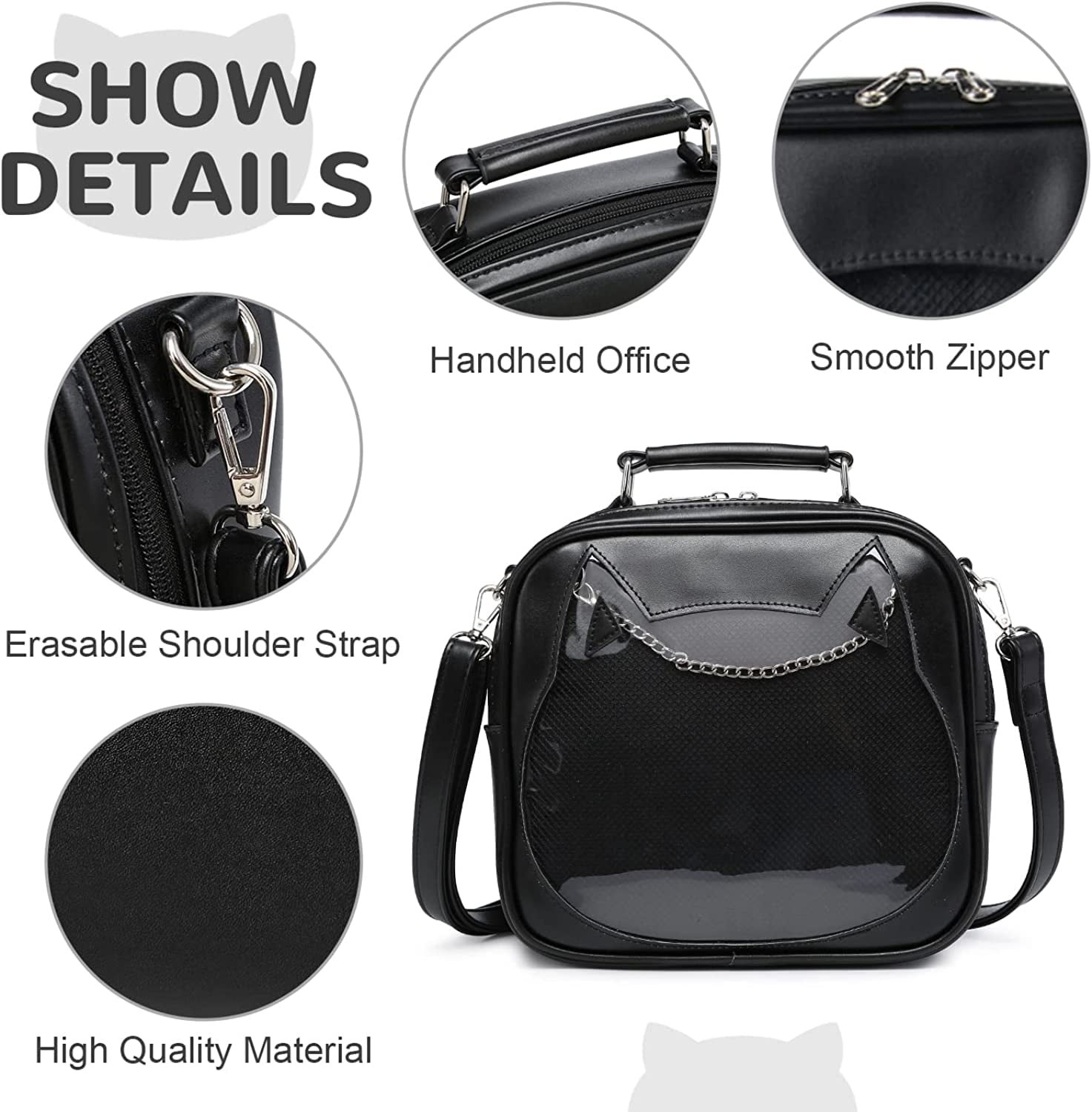 YOUI-GIFTS Women Ita Bag Kawaii Crossbody Purse Cute Cat Messenger Purse Clear Backpack Shoulder Bags Pin Display Bag