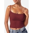 thumbnail image 2 of Women'S Lace Camisole Square Neck Sleeveless Spaghetti Strap Basic Tank Top Brick Red M, 2 of 6