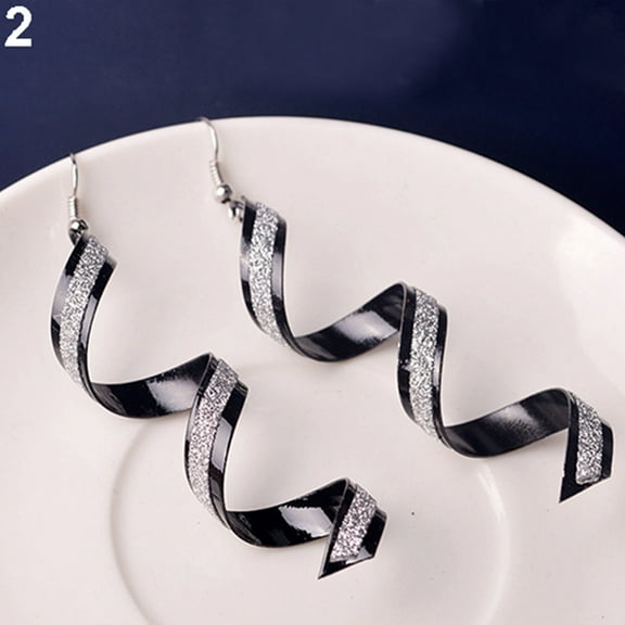 Grandest Birch 10 Pairs Women's Fashion Rhinestone Twist Spiral Long Dangle Hook Earrings Eardrops Gift,Black