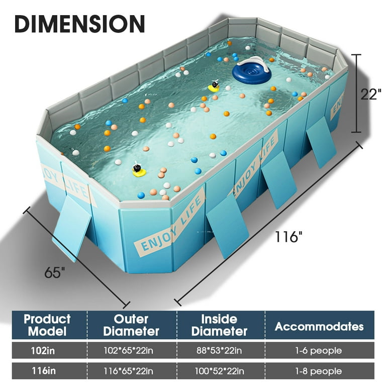 Jonster Deep Rectangle Kiddie Pool for Kids Adults, 116in