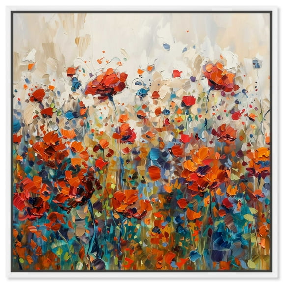 Beautiful Garden Bloom Impressionism Wall Art /Monet And Van Gogh Inspired Art Canvas Wall Art by Art Remedy, White Floater Frame, 17" x 17"