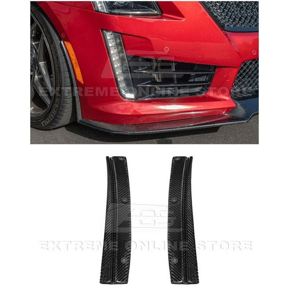 Replacement For 2016-2019 Cadillac CTS-V Models | GM Factory Carbon Package Style CARBON FIBER Front Splitter Side Winglets Wheel Arch Pair