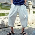 thumbnail image 6 of Dezsed Mens Capri Long Shorts Harem Pants Men's Casual Slim Sports Pants Calf-Length Linen Trousers Baggy Harem Pants White M, 6 of 6