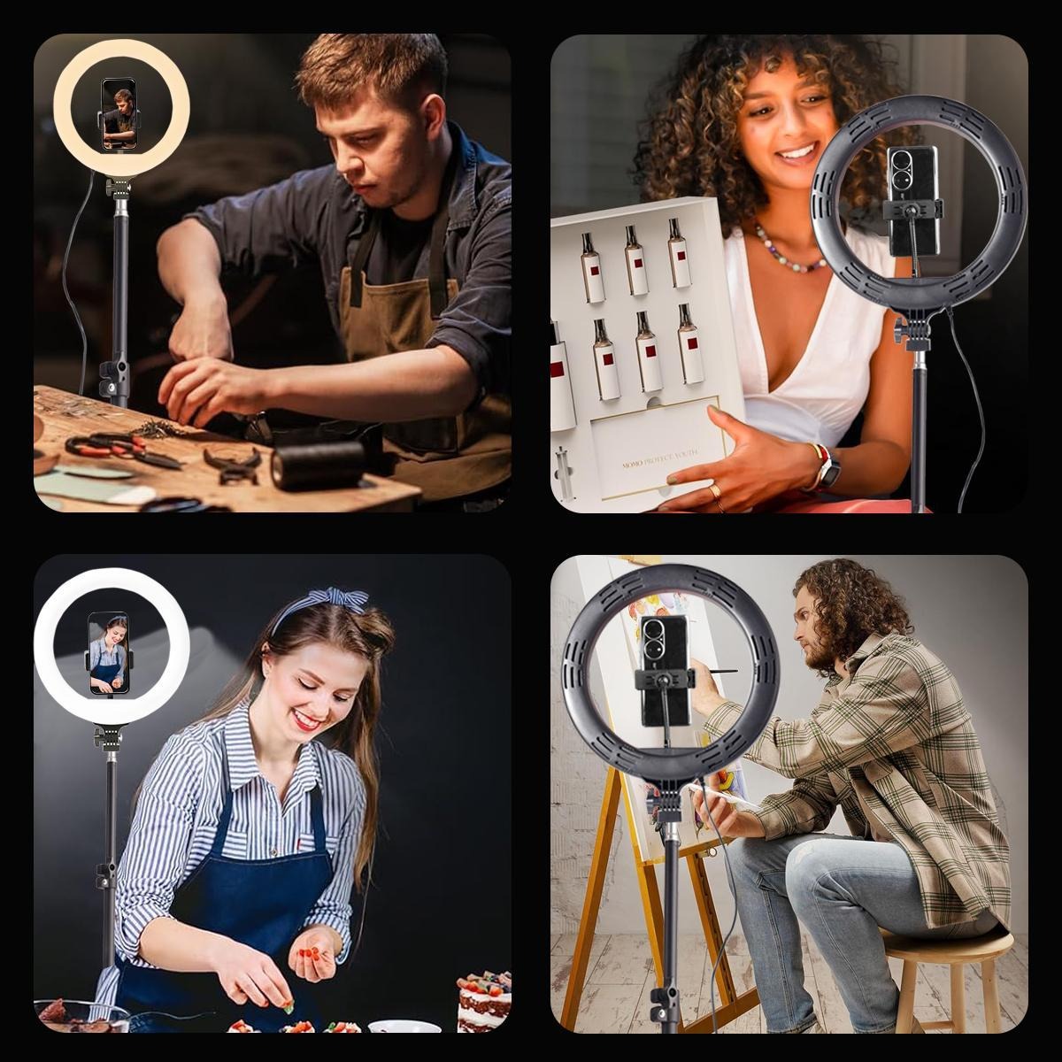 ZOMEI 10" Professional Circle Light with Adjustable Tripod Stand & Phone Holder, Essential for Makeup Artists, YouTube Videos, Computer Work, Vlogging, TikTok Live, Smartphone Photography, etc
