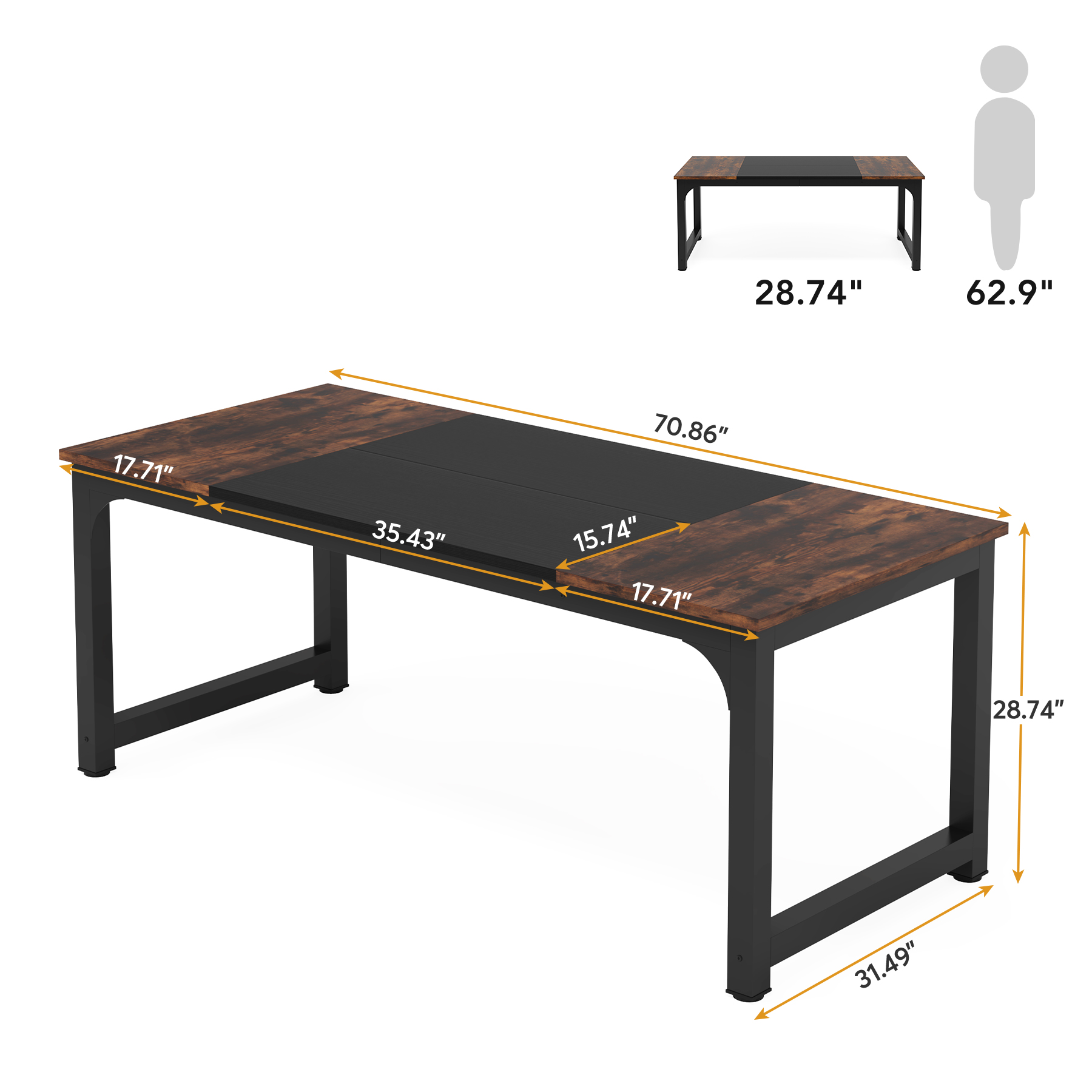 MAYEERTY 70.8 Inch Compact Conference Table, 6-Seater Office Desk with E1 Engineered Wood & 2"x2" Metal Frame