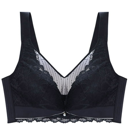 Gnurob Bralettes for Womens Lace Wireless Bra Hide Back Fat lingerie Plus Size Brassiere Adjustable Straps Bralettes Lightly Lined Cups Bralette Everyday Underwear Clearance Saving Black X-Large