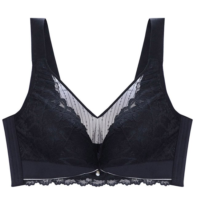 LOVZFMLL Bras for Women Fashion Women Solid Color Steel Rings Lace Pad Gathering Daily Bra Black 3XL