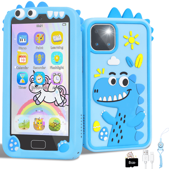HHVEL Kids Smart Phone for Boy, 4.0" Toy Cell Phone Touchscreen, Cameras, Music & Games, Travel Preschool Learning, Ages 3-6 Years,Blue