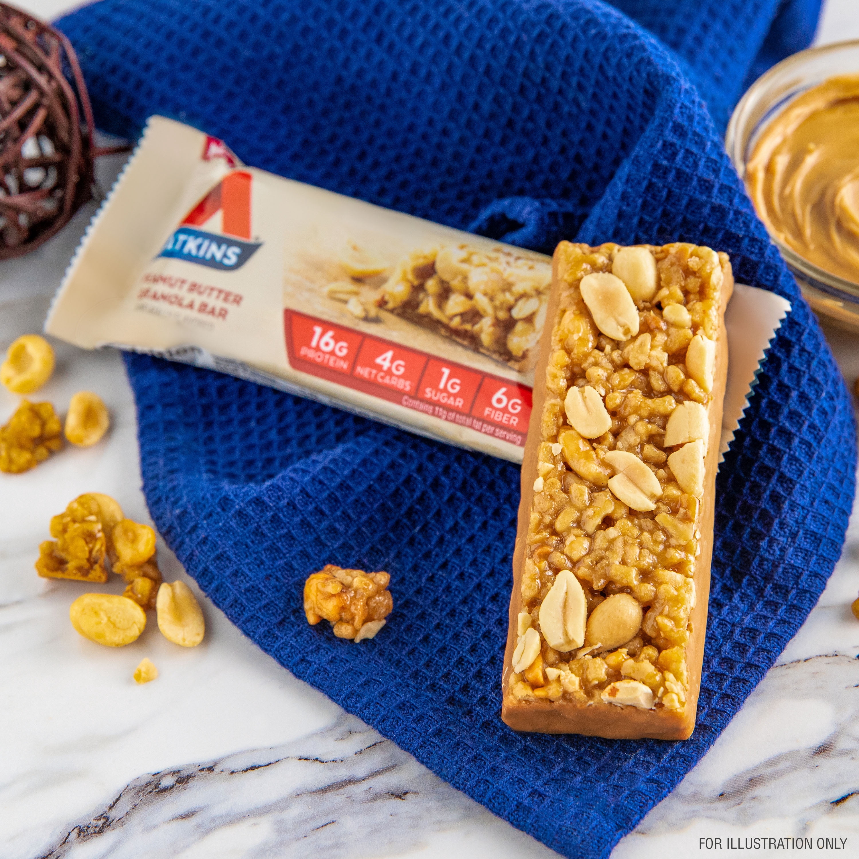 Atkins Peanut Butter Granola Protein Meal Bar, 16g of Protein, Meal Replacement, 8 Count (Value Pack)