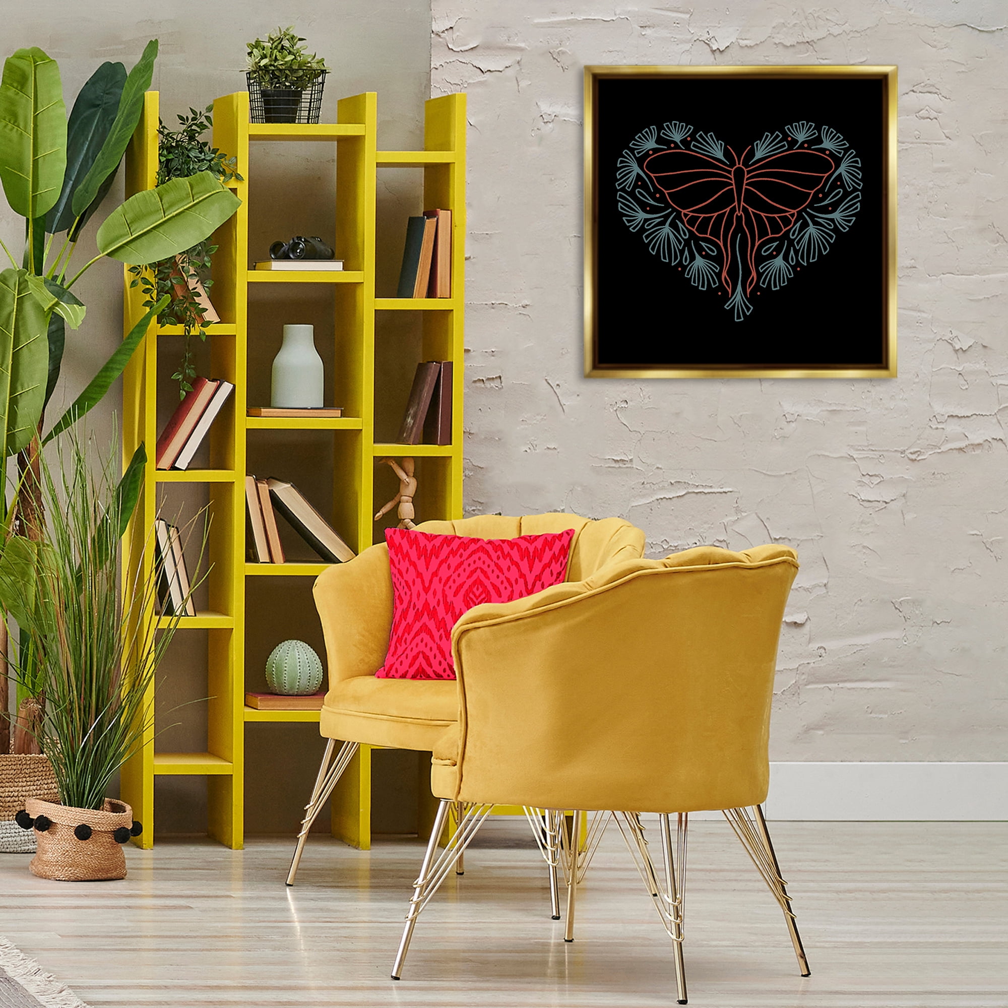 Stupell Industries Heart Shaped Celestial Moth Animals Painting Gold Floater Framed Canvas Art Print Wall Art, 25 x 25