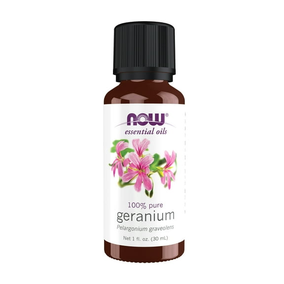NOW Essential Oils, Geranium Oil, Soothing Aromatherapy Scent, Steam Distilled, 100% Pure, Vegan, Child Resistant Cap, 1-Ounce