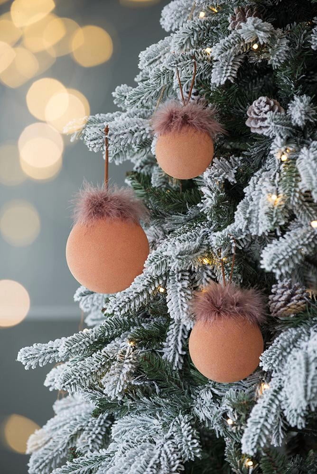 Set of 12 Glass Christmas Ball Ornaments with Flocking and Feather Design by Riccardo Tree Decor