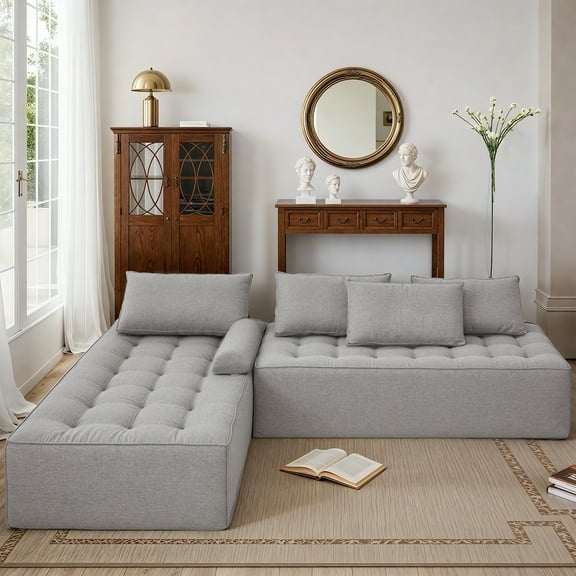 HOMREST 116" Modular Sectional Sofa Couch, L Shaped Modern Cloud Couch with Chaise, Sofa in A Box, Tufted 4-Seat Boneless Sleeper Chair for Living Room, No Assembly Required, Grey