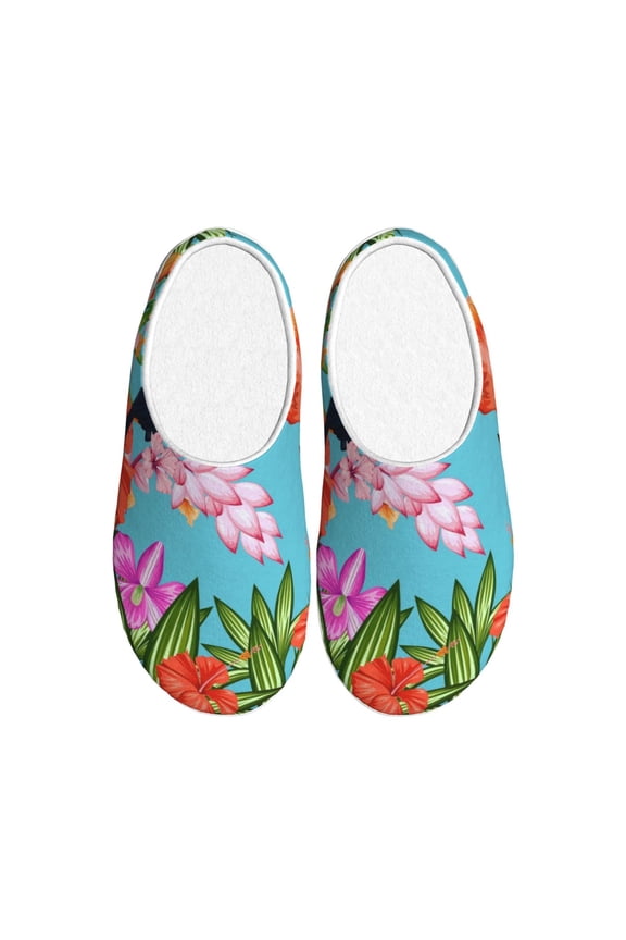 Tropical Jungle Flamingo Print Women's Men's Cotton Knit Slippers Lightweight Memory Foam Indoor House Shoes with Anti-Skid Sole-35/36