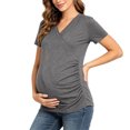 thumbnail image 2 of Noric Women V Neck Short Sleeve Maternity Nursing T-Shirt Side Ruched Slim Fit Pregnancy Soft Casual Pullover Top, 2 of 9