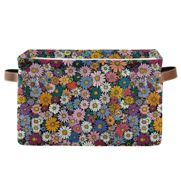 Storage Bins with Handle Fabric Organizer Basket Foldable Box 1 Pack Little Beautiful Daisy Flower 14.2x10.2x8.3