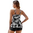 thumbnail image 3 of Defitshape Women's Tankini Set Sexy Swimsuit Beach 2 Piece Bathing Suit Boyleg Shorts Hawaiian Short Ruched Cutout Open Back Fashion Black White Flower X-Large, 3 of 4