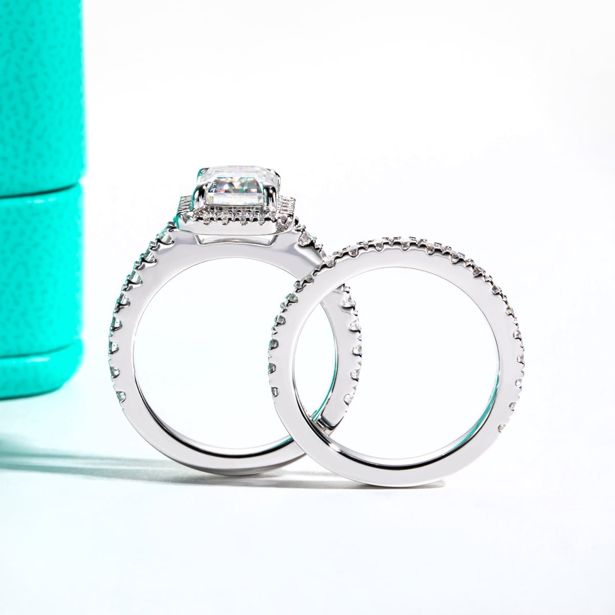 AnuClub Radiant Cut Moissanite Wedding Rings Sets 4.266cttw(3CT Center Stone) Bridal Set D Color VVS1 925 Sterling Silver Engagement Promise Anniversary Ring for Women With Certificate