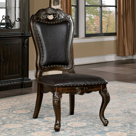 Furniture of America Velum Nailhead Faux Leather and Wood Walnut Side Chairs (Set of 2)