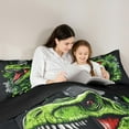 thumbnail image 4 of Manfei Green Dinsaur King Size Comforter Sets,Tropical Plant Monstera Bedding Comforter Set,Gray Splashing Ink Bedding Set For Boys Kids,Breathable Home Decor Reversible,3 Pieces, 4 of 7