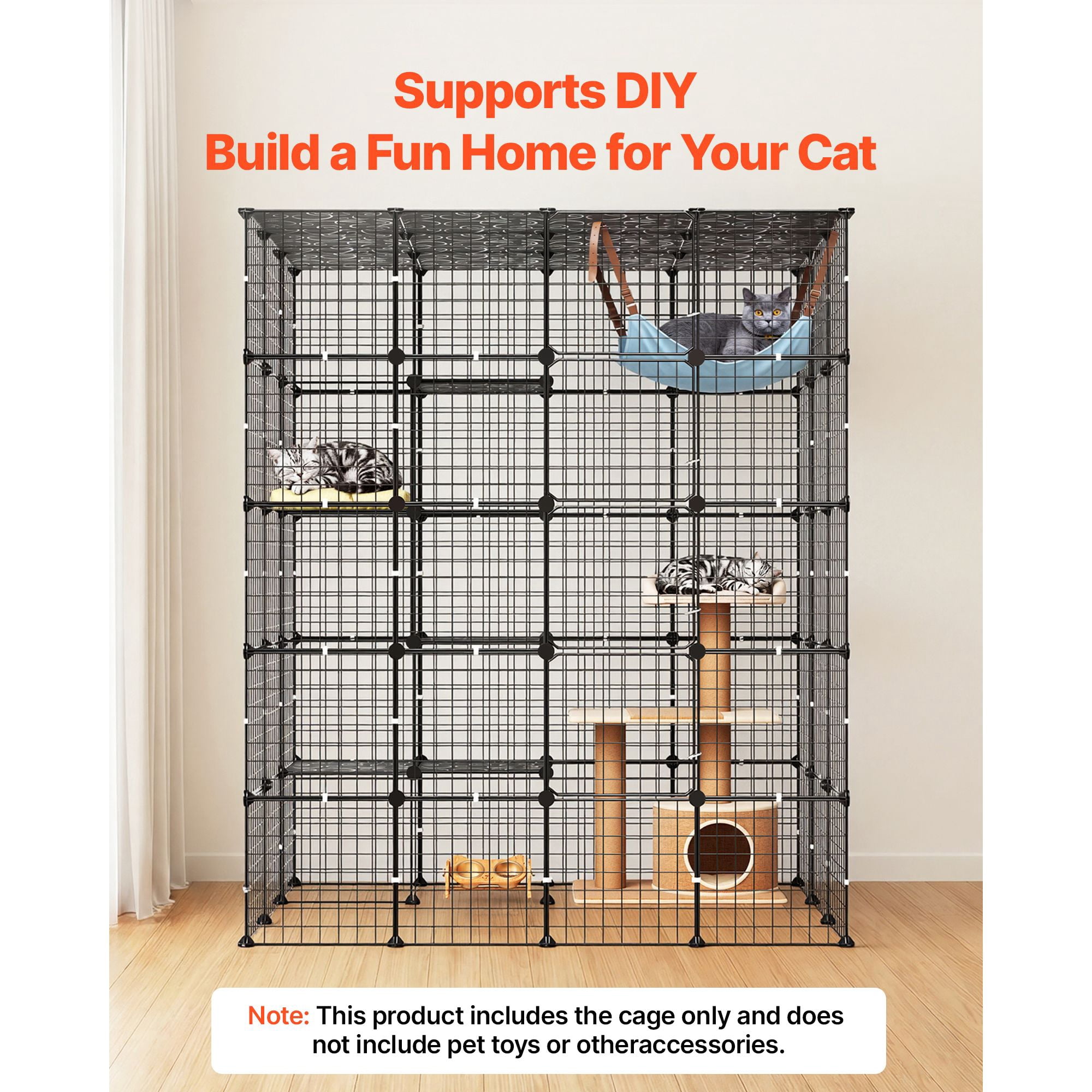 Cat Cage, 5-Tier DIY Cat Playpen Indoor Enclosure, Detachable Metal Wire Kennel Crate with 5 Doors, Large Exercise Place Ideal for 2-3 Cats, Kittens and Small Animals, Black 55"x40.98"x68.98"