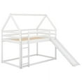 thumbnail image 4 of Harper & Bright Designs Twin Over Twin Floor Bunk Bed, Twin Size House Bunk Bed with Slide, Ladder, Guardrail and Roofs for Bedroom, White, 4 of 8
