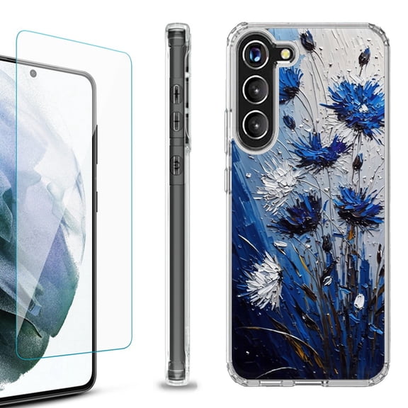 OneToughShield ® for Samsung Galaxy S23  S23 Plus 5G Shockproof Bumper Phone Case, with Tempered Glass Screen Protector - Cornflower