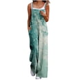 thumbnail image 2 of BiZtdJrK Weekly Sales, Womens Cotton Jumpsuits Sleeveless Spaghetti Strap Rompers Vintage Print Baggy Overalls Casual Onesie Wide Leg Pant with Pockets Green S, 2 of 6