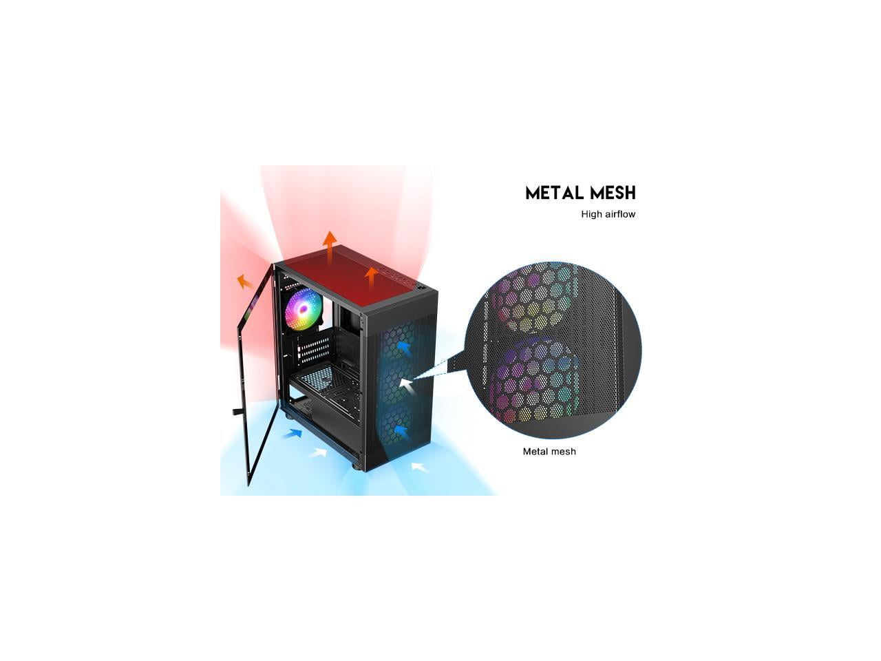 DIYPC ARGB-G5-BK Black USB3.0 Tempered Glass Micro ATX Gaming Computer Case w/ 4 x ARGB Fans (Pre-Installed), Support 360mm AIO