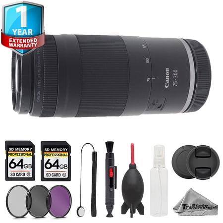 Canon RF 75-300mm f/4-5.6 Lens - 10pc 128GB Memory Bundle + 1 Yr Warranty (International Version)