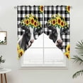 thumbnail image 2 of Swag Valance Curtains for Windows, Farmhouse Cow Light Filtering Kitchen Curtains with Rod Pocket, Pastoral Sunflower Botanical Black Plaid Window Treatment Valances for Living Room, 36x36 - 2 PCS, 2 of 9
