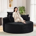 thumbnail image 2 of Aukfa 55" Oversized Round Chaise Lounge Chair Indoor, Corduroy Upholstered Sleeper Chair with Deep Seat & Pillows, Black, 2 of 8