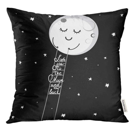 Decorative Ladder Black CMFUN Drawing of White Flat Smiling Cartoon Moon in The Black Night Sky with Stars Keeps Ladder Phrase Love You Pillow Case 20x20 Inches Pillowcase ()